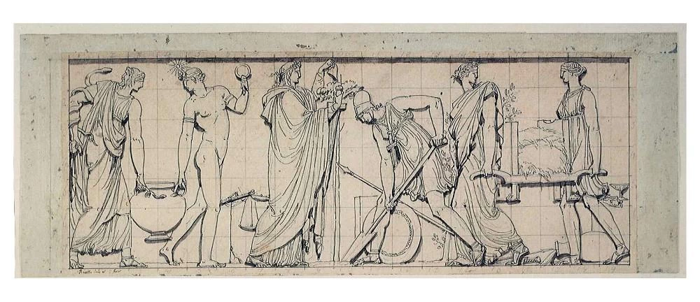 Decoro per il tempio della Ragione a Marsiglia, Giustizia, Valore, Temperanza, Clemenza, Verità e Prudenza coltivando l'Albero della Libertà - Arles ; musée Réattu